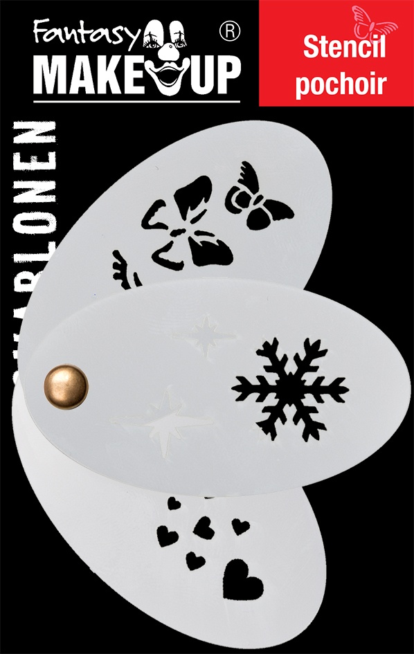3er-Schminkschablone: Kristall, Herz, Schmetterling