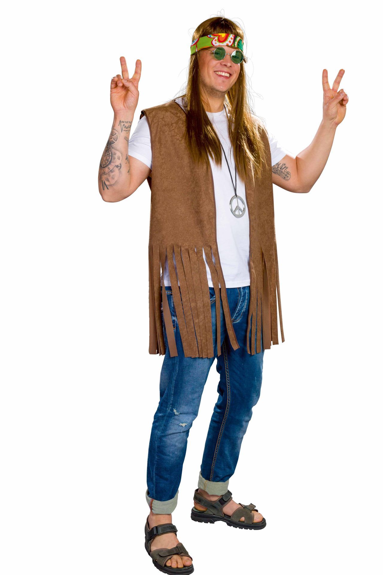Hippie-Fransenweste fr Herren, braun