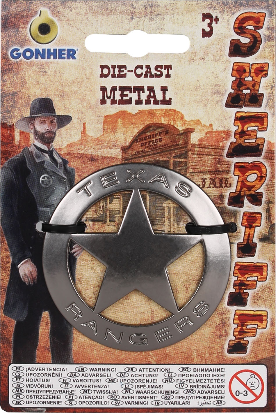 Sheriffstern aus Metall mit Magnet, auf Karte