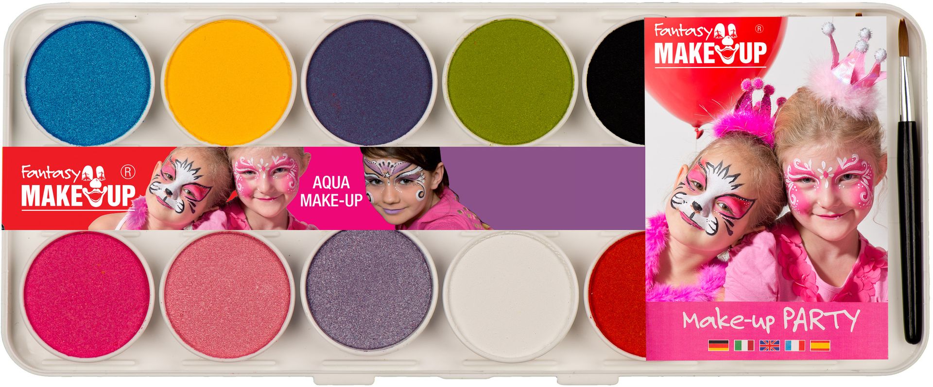 Aqua-Malkasten, 10 Color- und Perlglanzfarben, Pinsel