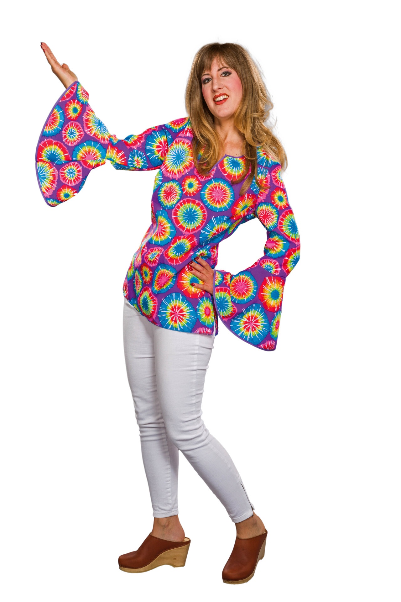 Hippie-Bluse lila, bunte Kreise