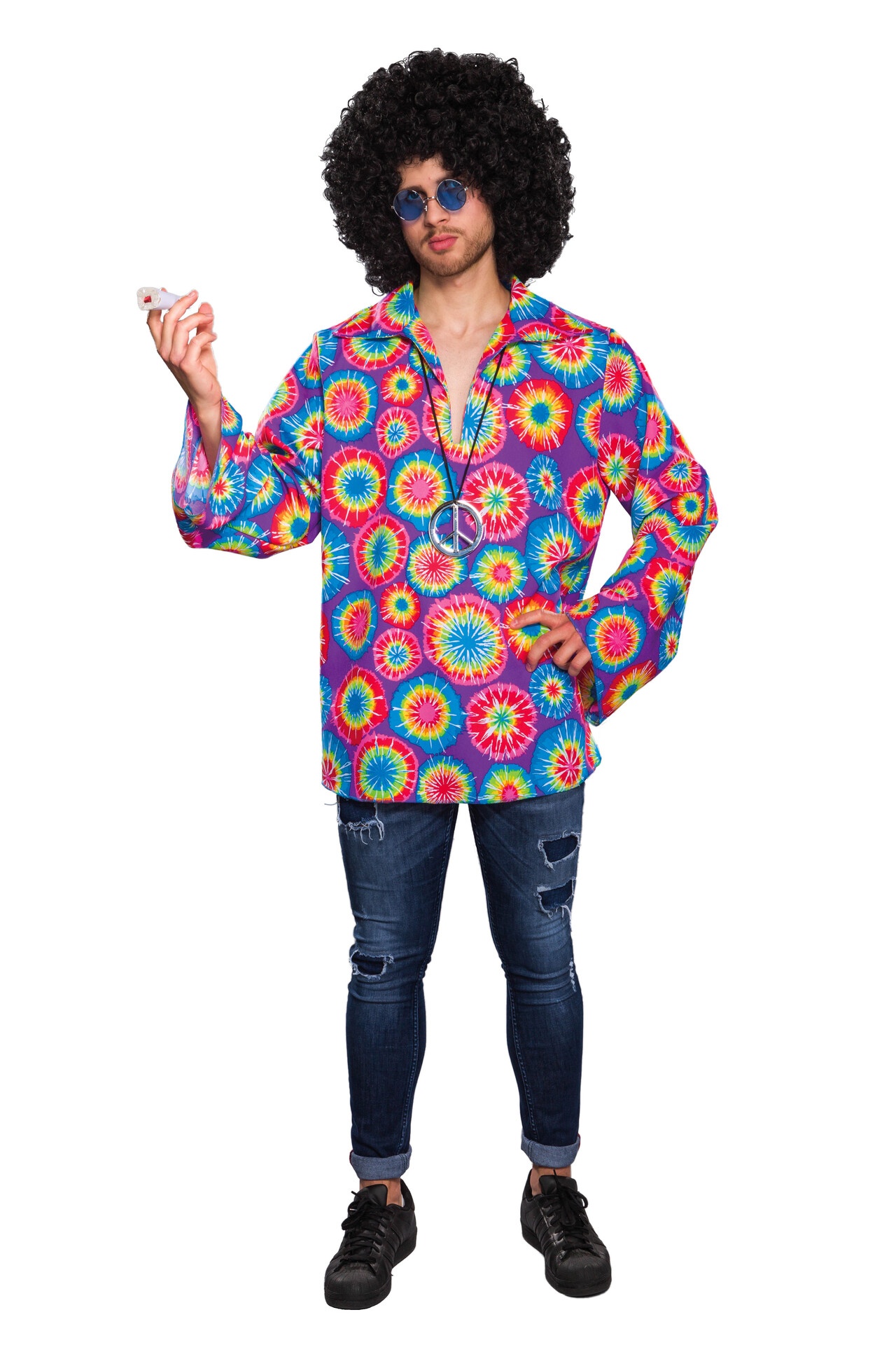 Hippie-Hemd lila, bunte Kreise