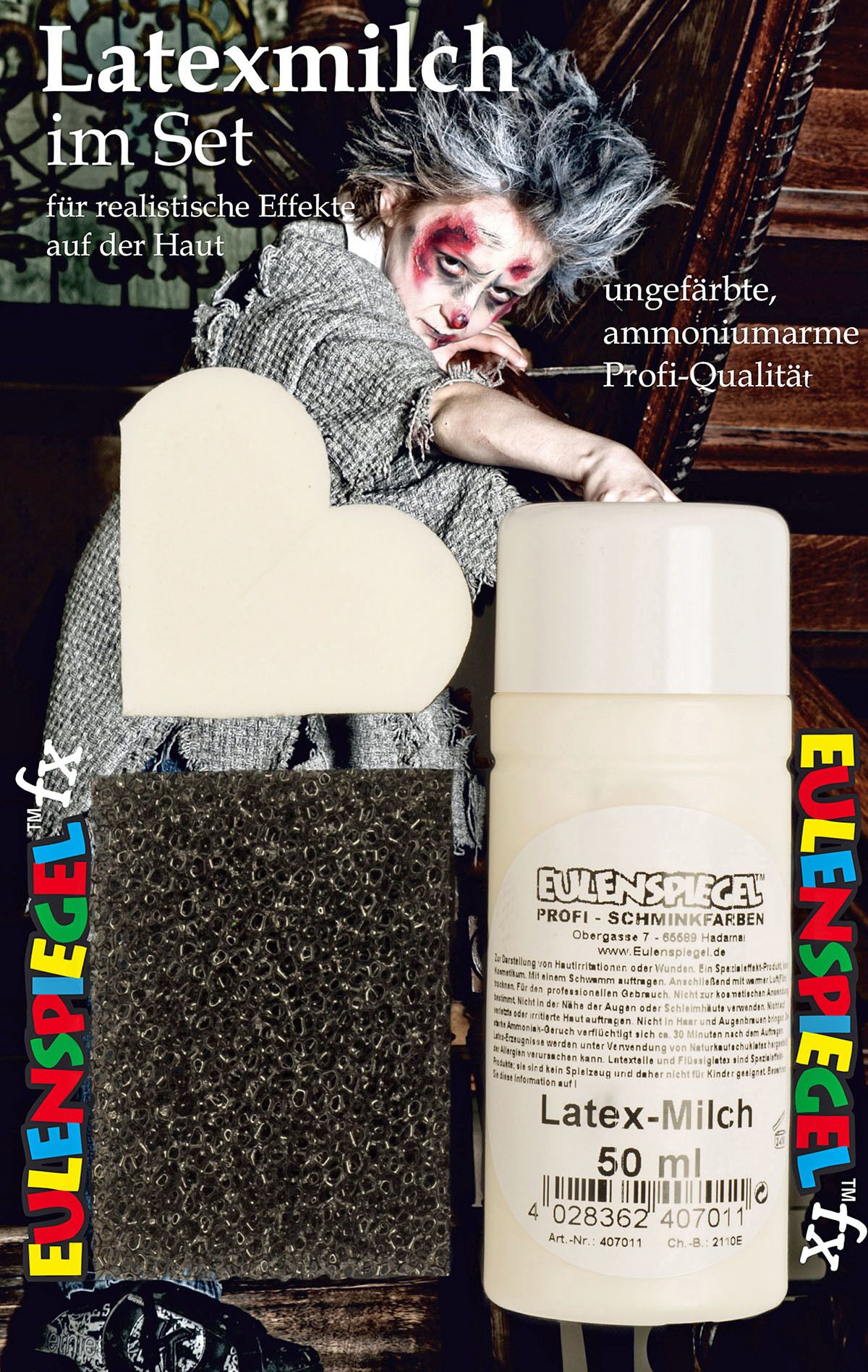 Latex-Milch-Set: 50 ml Latexmilch,  Schwmmchen