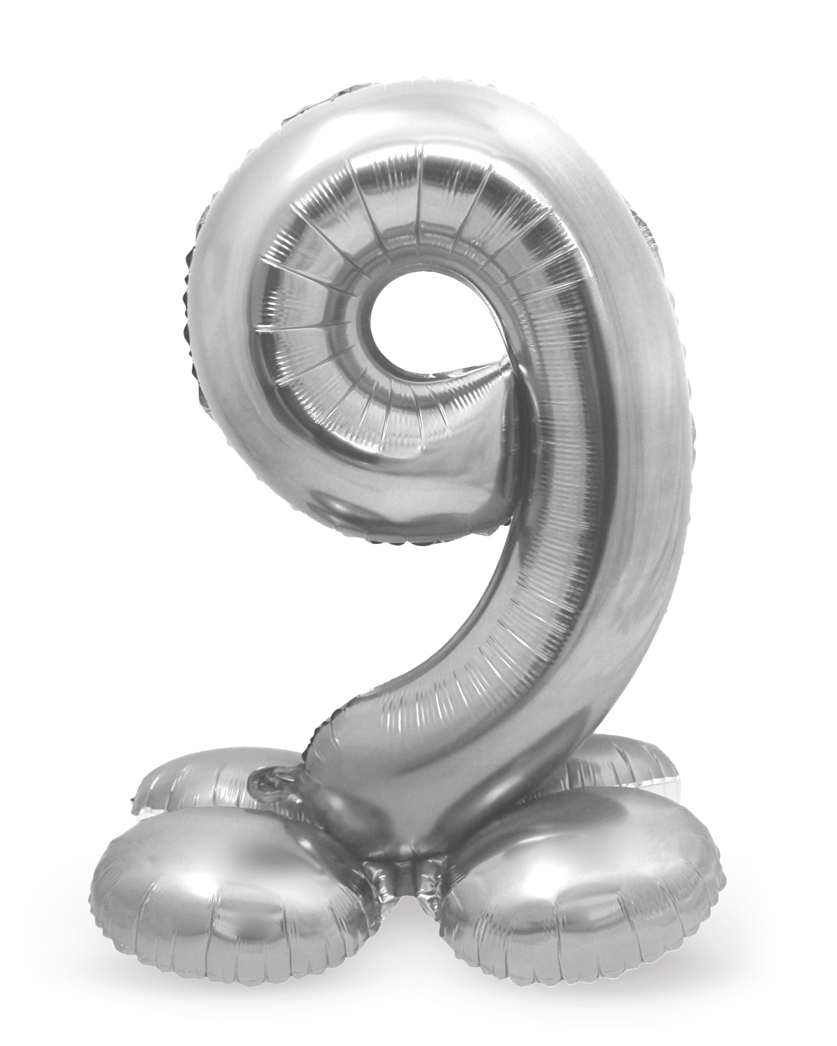 Folienballon mit Sockel Zahl 9 silber, ca. 72 cm