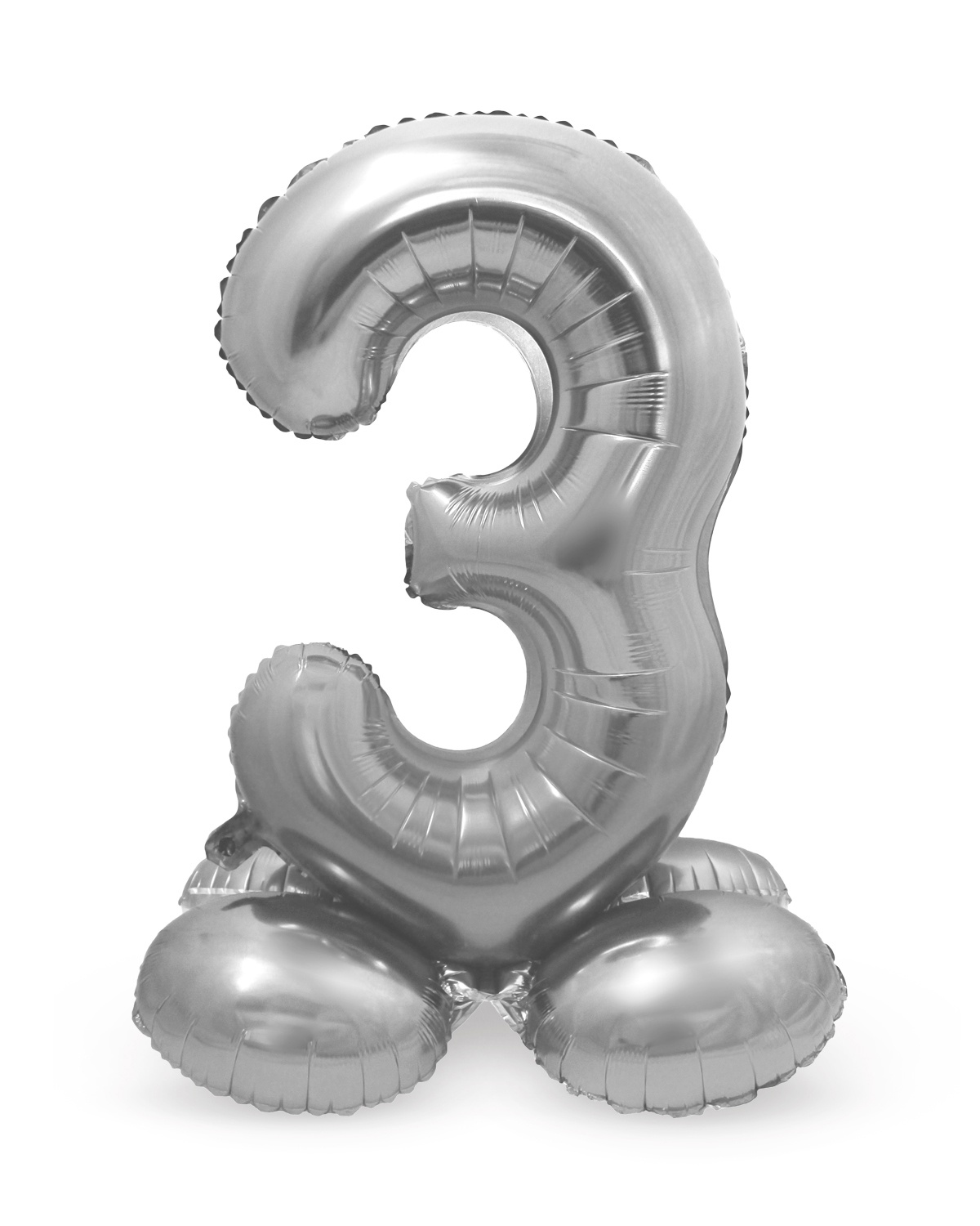 Folienballon m. Sockel Zahl 3 silber, ca. 72 cm