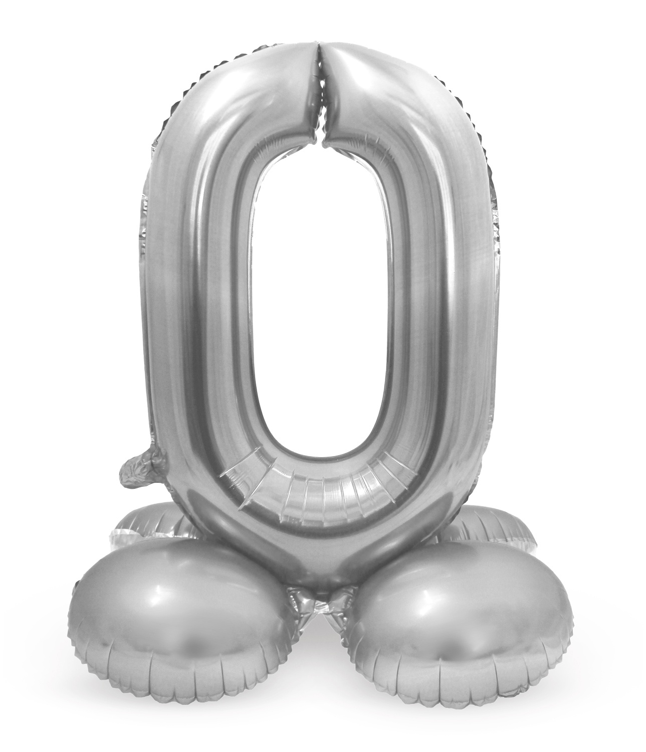 Folienballon m. Sockel Zahl 0 silber, ca. 72 cm