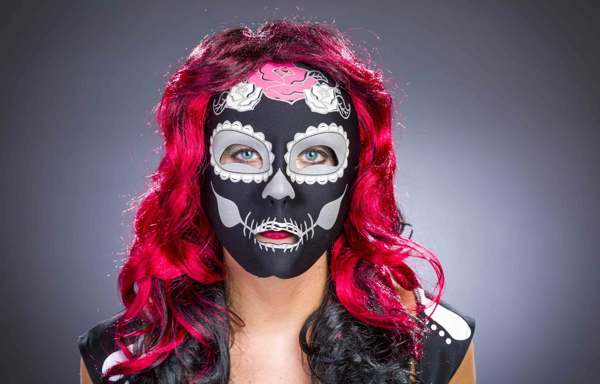Textil-Maske "Tag der Toten" schwarz, fluroeszierend