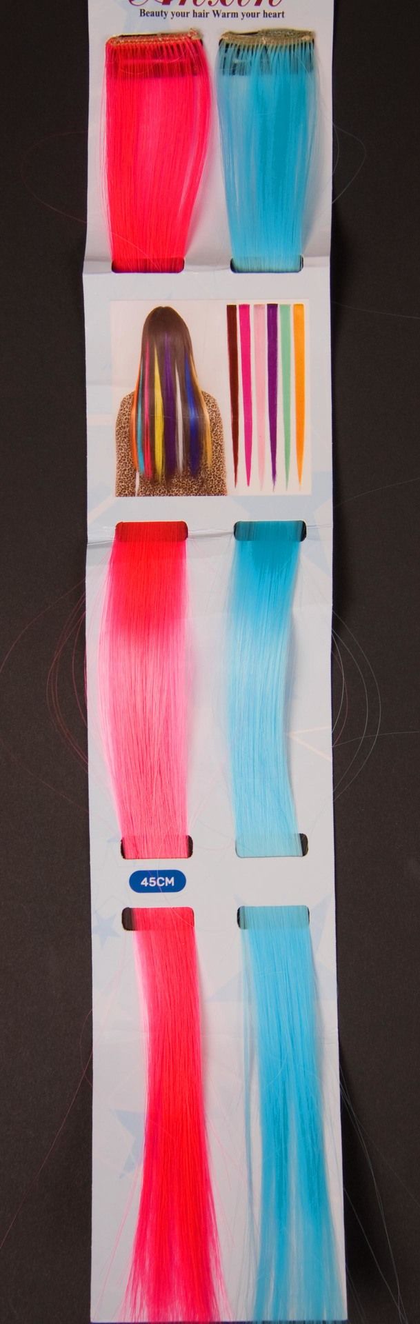 2 Haarstrhnen trkis und pink, ca. 45 cm