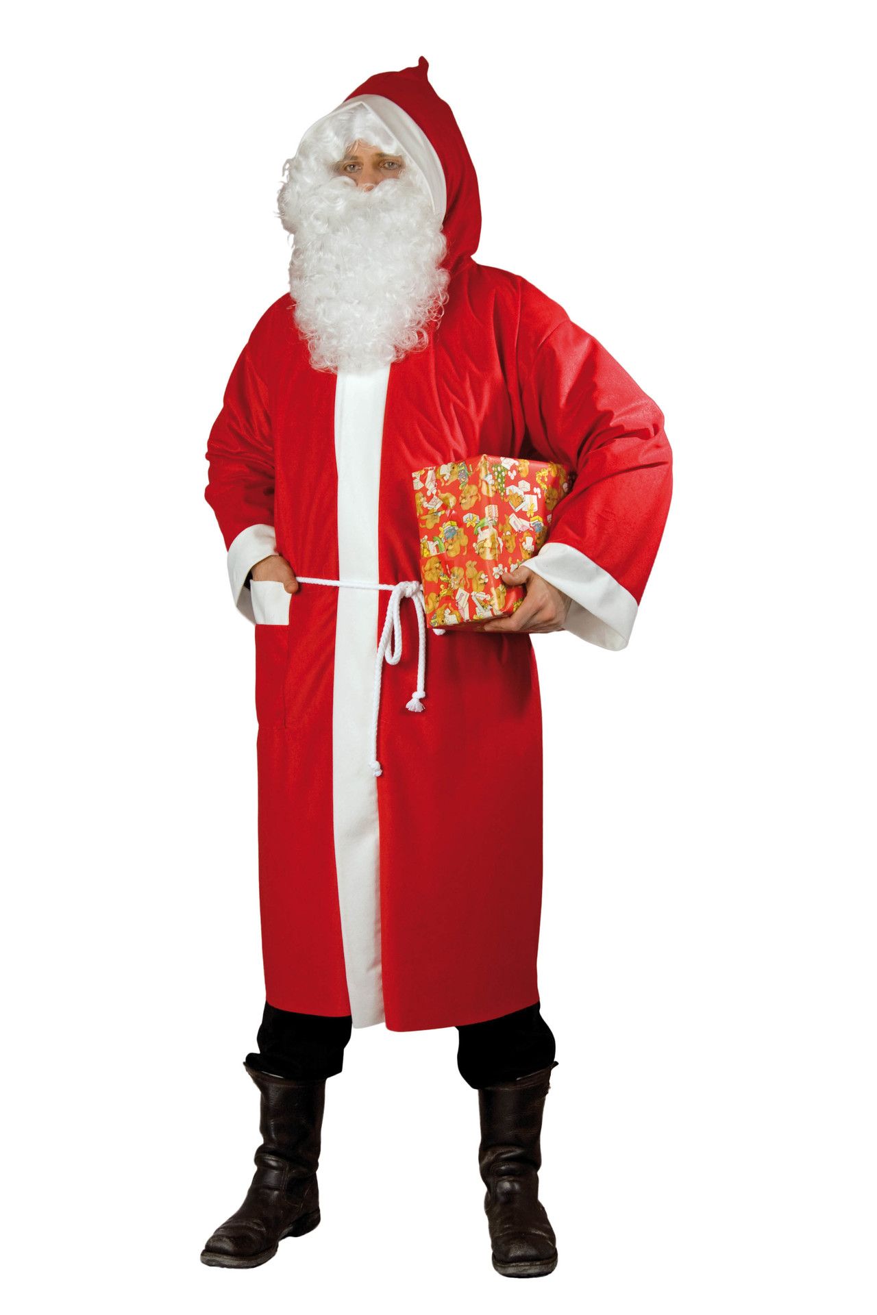 Weihnachtsmann-Mantel Waschvelours, Kapuze