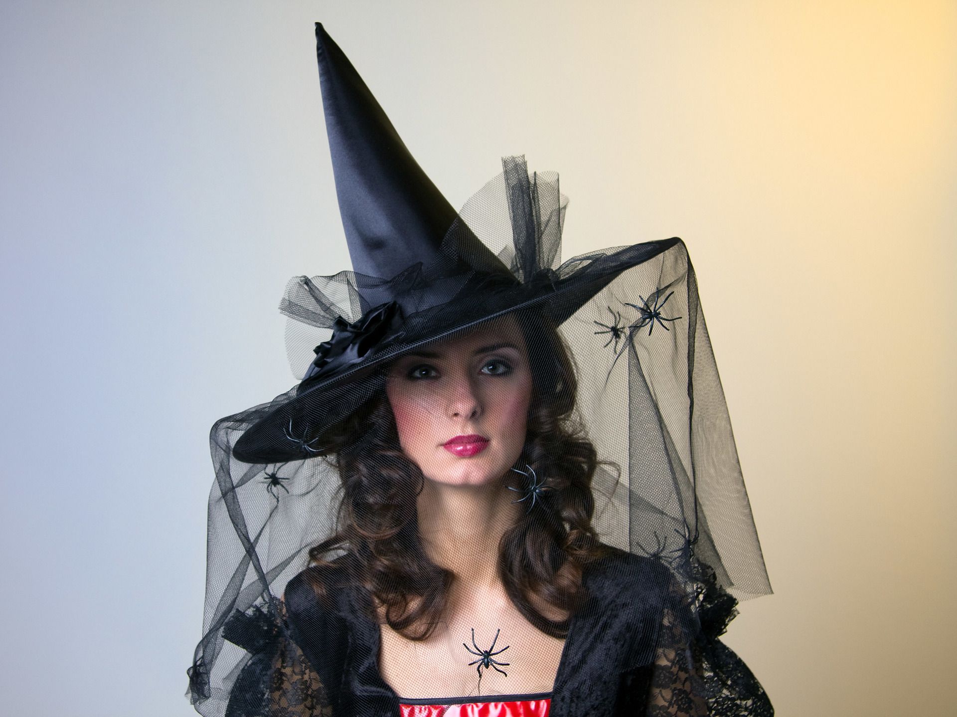 eleganter Hexenhut mit Tllschleier, schwarz