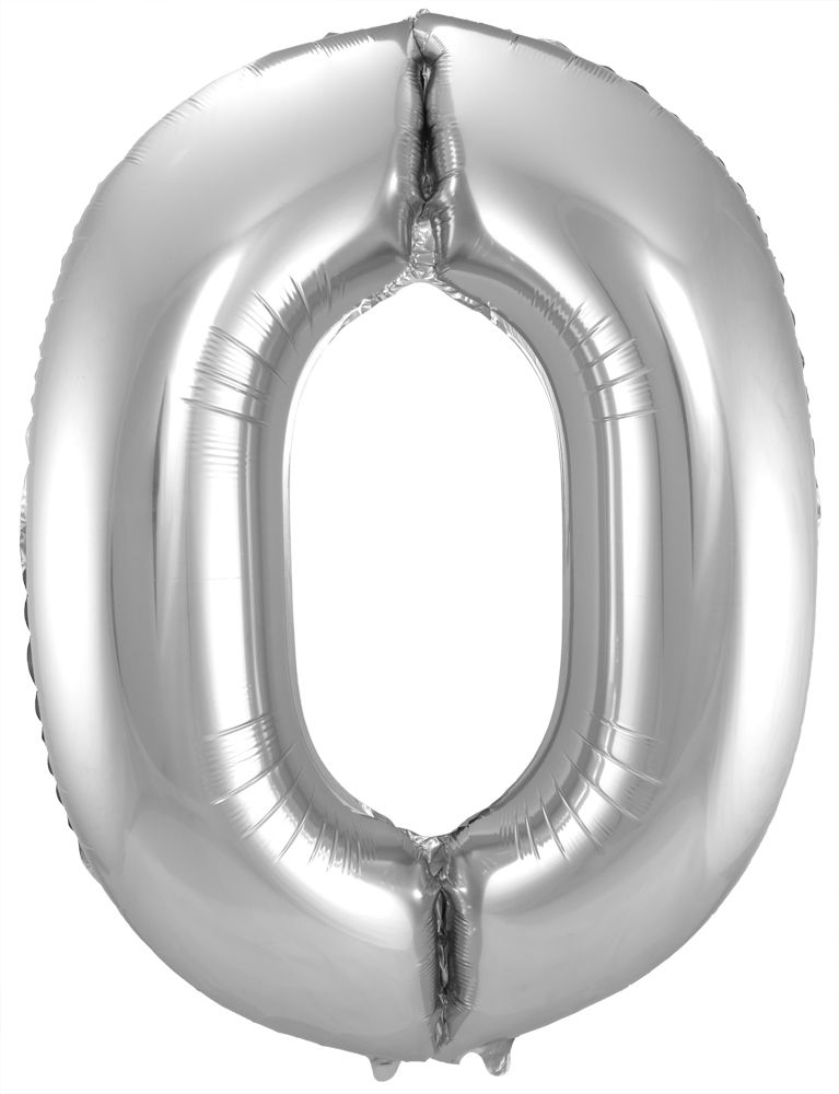 Folienballon Zahl 0 silber, ca. 86 cm