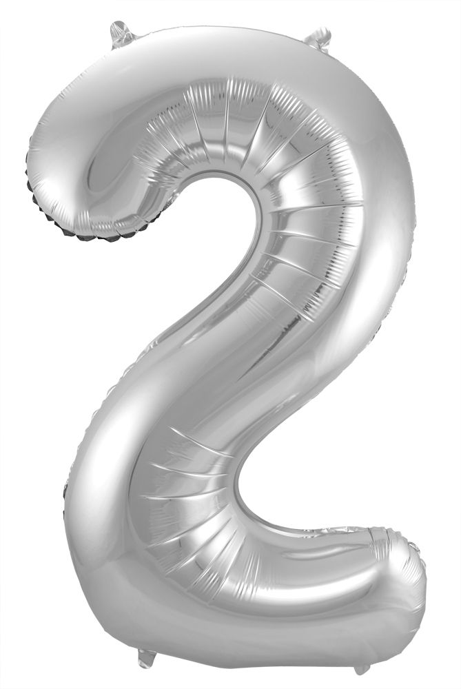 Folienballon Zahl 2 silber, ca. 86 cm