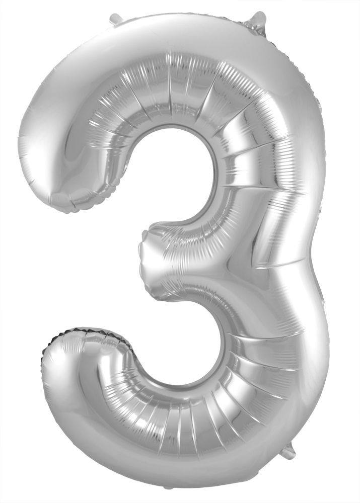 Folienballon Zahl 3 silber, ca. 86 cm