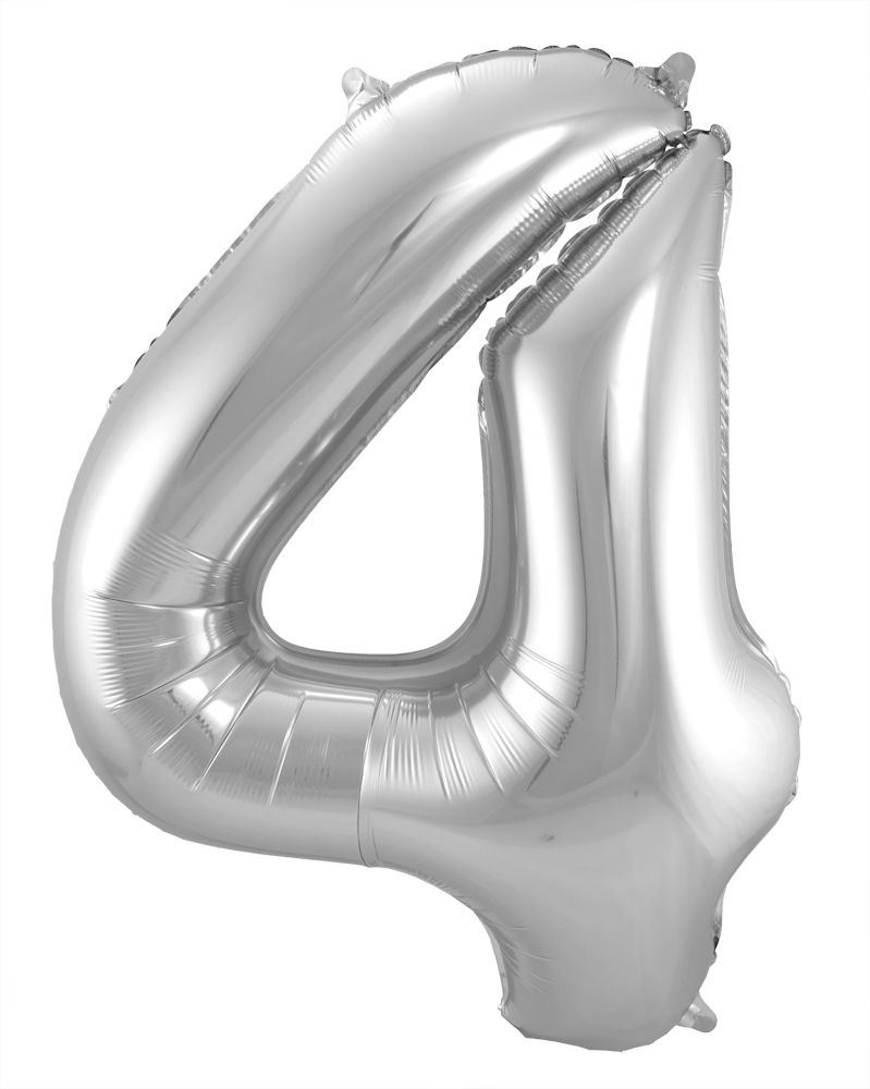 Folienballon Zahl 4 silber, ca. 86 cm