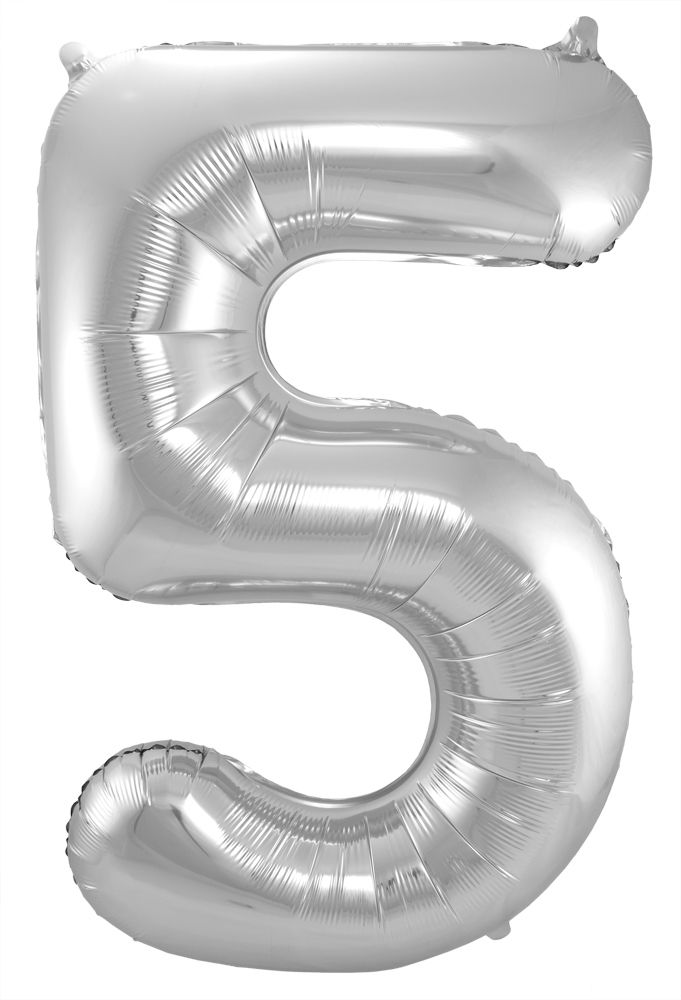 Folienballon Zahl 5 silber, ca. 86 cm