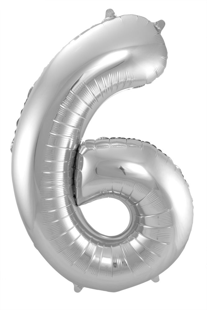 Folienballon Zahl 6 silber, ca. 86 cm