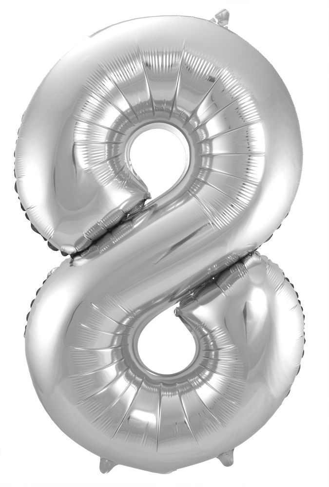 Folienballon Zahl 8 silber, ca. 86 cm