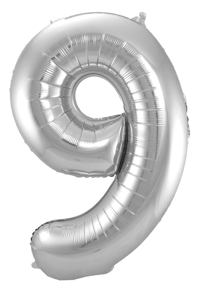 Folienballon Zahl 9 silber, ca. 86 cm