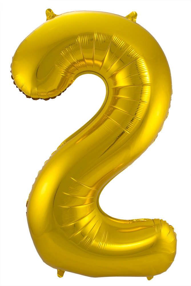 Folienballon Zahl 2 gold, ca. 86 cm