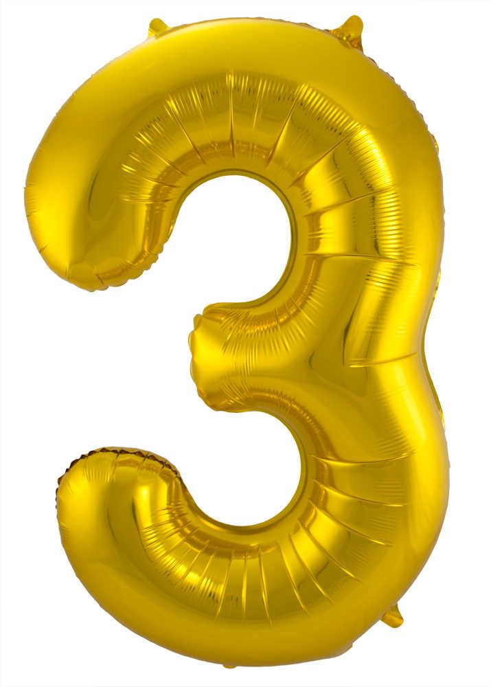 Folienballon Zahl 3 gold, ca. 86 cm
