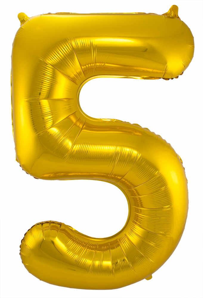 Folienballon Zahl 5 gold, ca. 86 cm