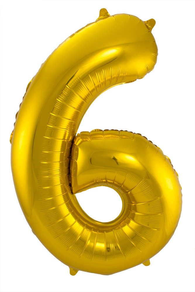 Folienballon Zahl 6 gold, ca. 86 cm