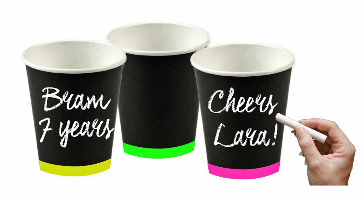 6 Becher, beschriftbar, sort. Fb., ca. 250 ml