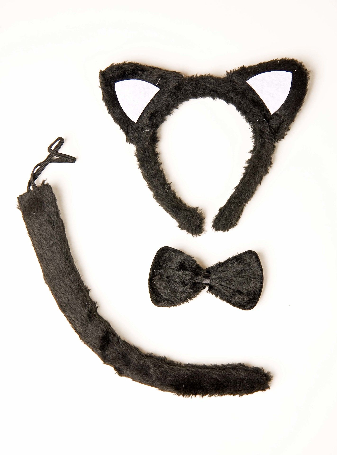 Katzenset schwarz: Ohren, Schwanz, Fliege