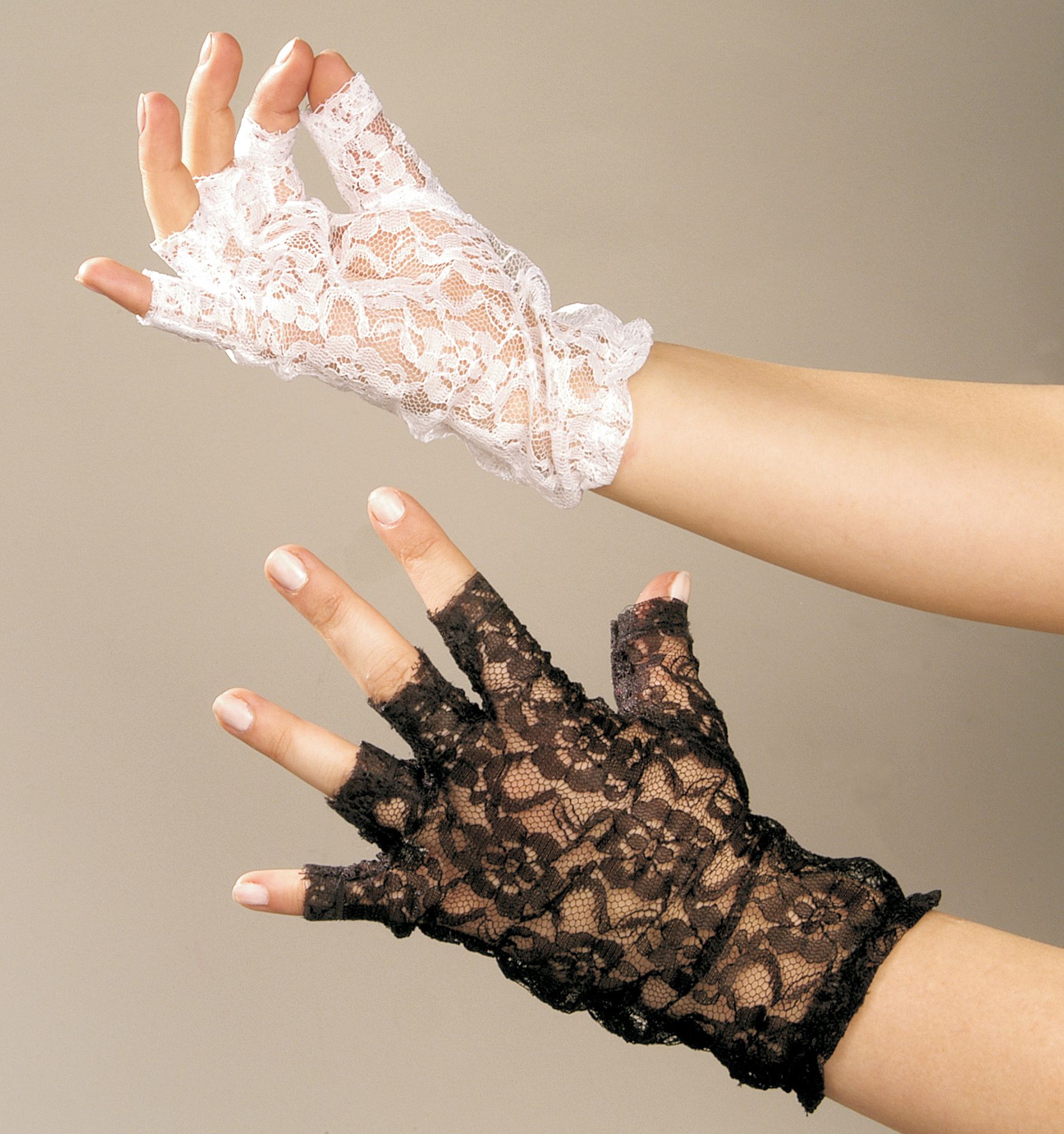 fingerlose Spitzenhandschuhe schwarz