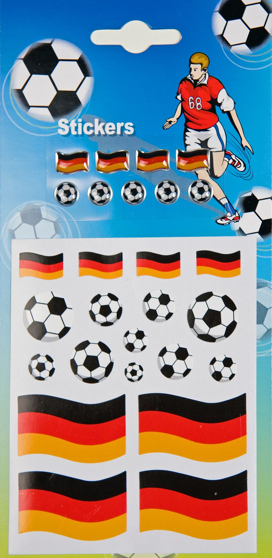 Fuball- und Fahnenaufkleber Deutschland, auf Karte
